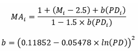 The regulatory framework also provides the Maturity Adjustment formula: