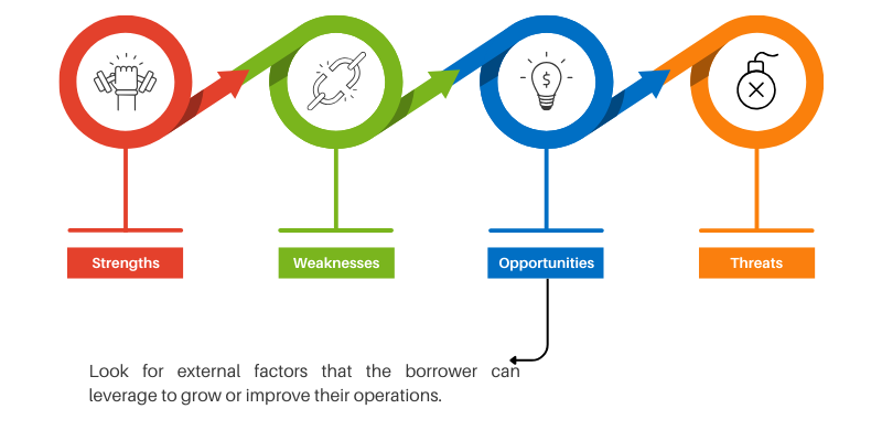 Identify Opportunities: Look for external factors that the borrower can leverage to grow or improve their operations.