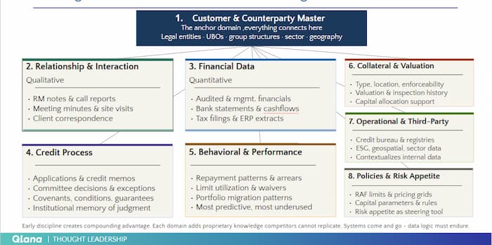 The eight core data domains in SME Lending
